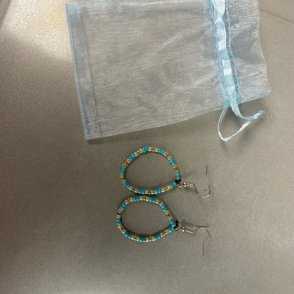 Beaded Hoop Earrings - Blue and Gold